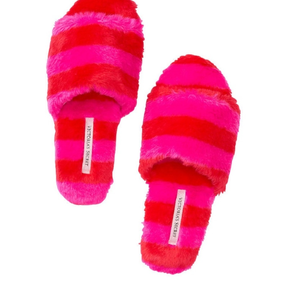 VICTORIA'S SECRET Stripe Faux-fur Slipper- Size M